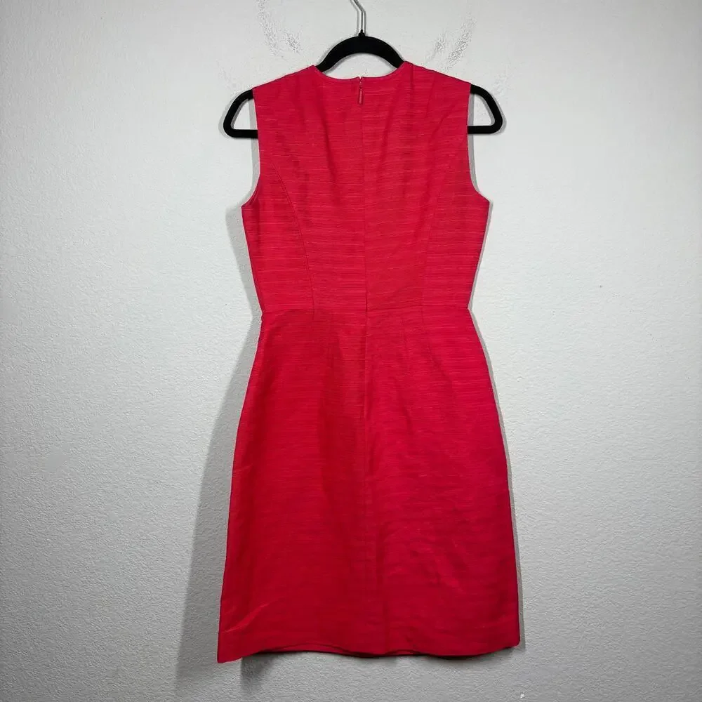 Tory Burch 2 Kimberly Sheath Dress Red Cotton Linen Silk Hourglass Sleeveless